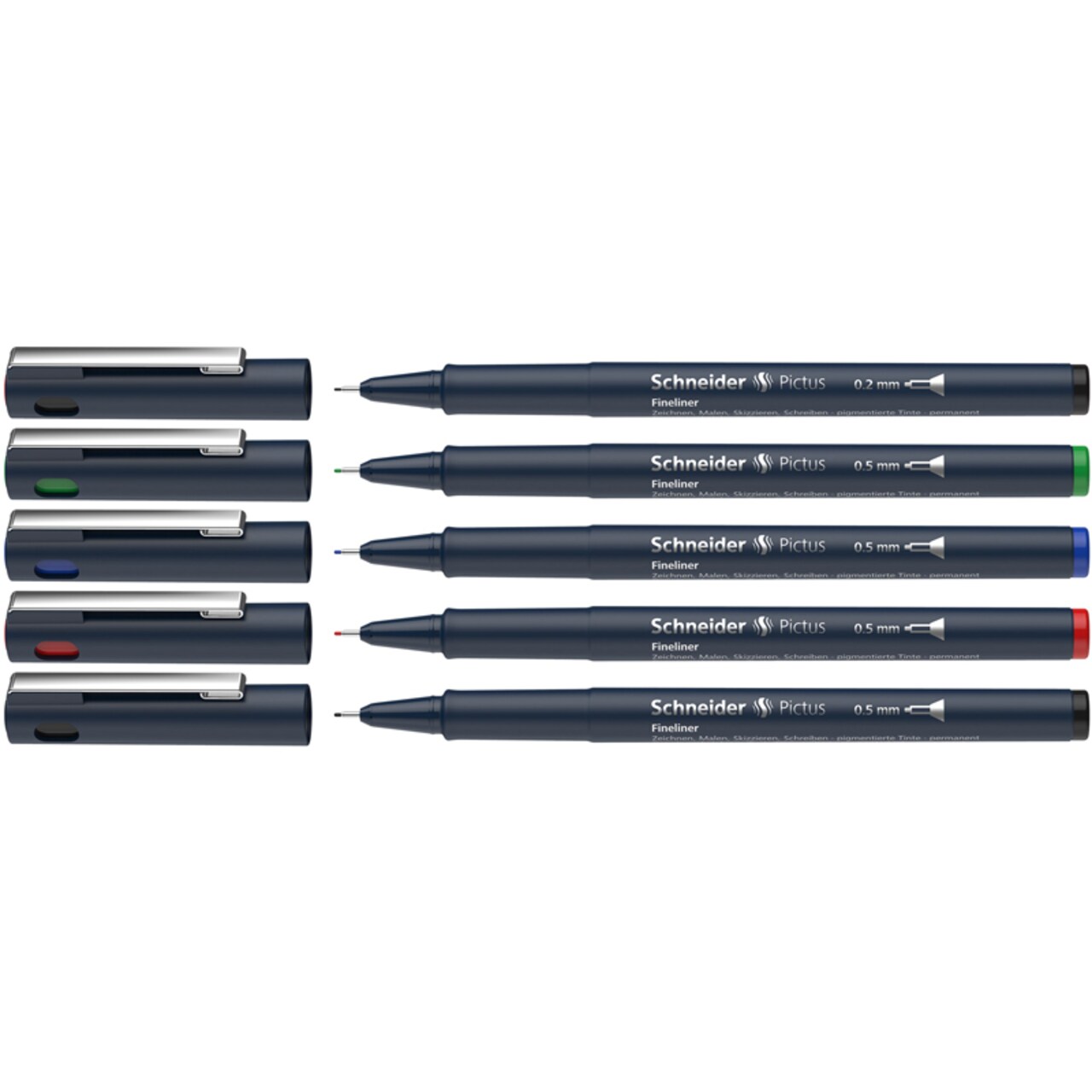 Pictus Fineliners, Wallet, 5 Pieces, Assorted Colors And Sizes